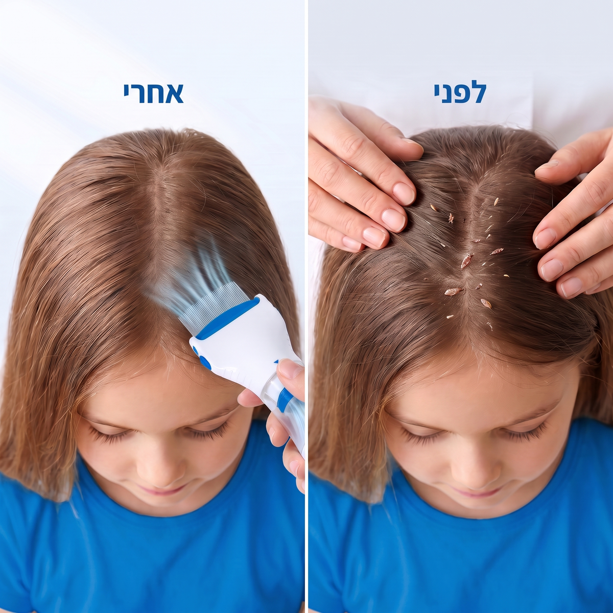 לפני ואחרי, קרקפת עם כינים לעומת שיער נקי אחרי Bugo Lice